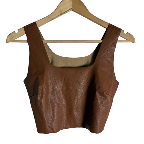 Commando Brown Square Neck Faux Leather Sleeveless Cropped Tank Top Size Medium - Picture 6 of 7